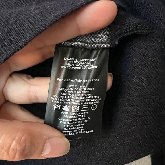 Tory Burch Navy Blue Chain Link Print Wool Turtleneck Sweater Size XS - Picture 5 of 5